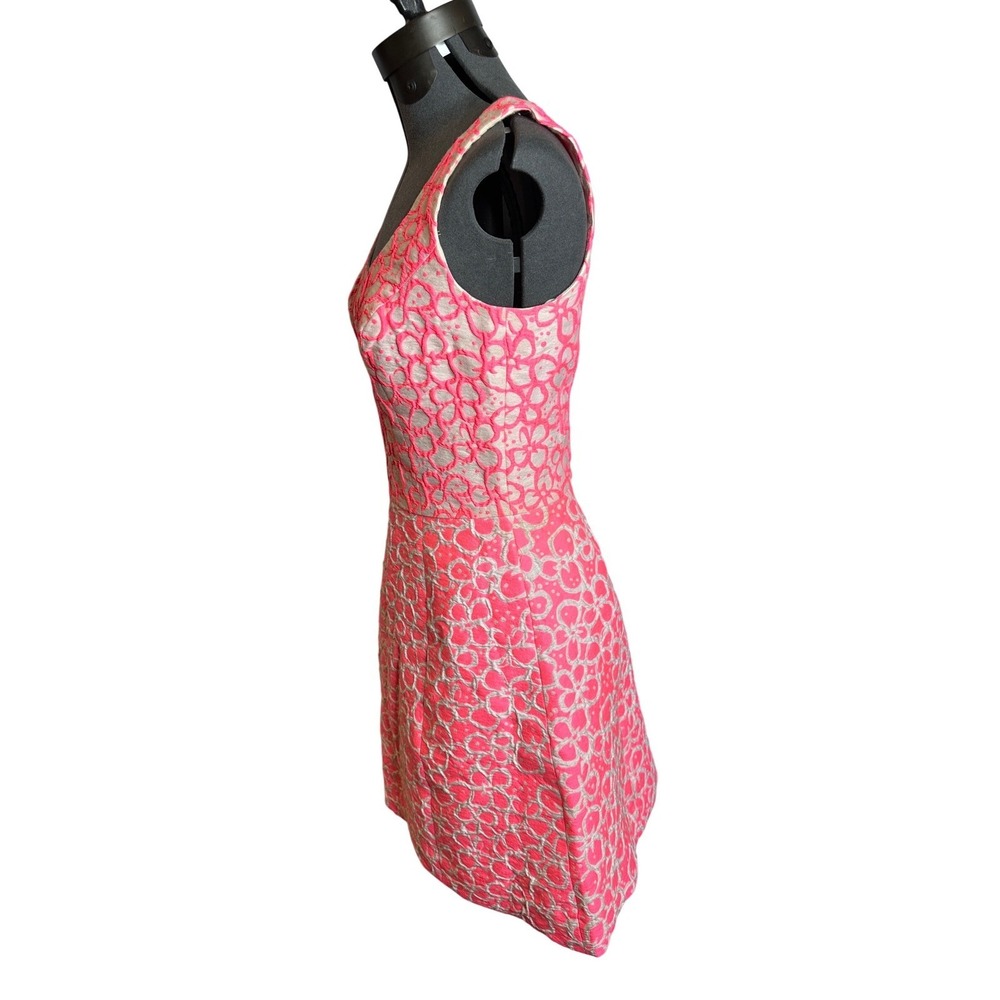 LILLY PULITZER Neon Pink White Floral Jacquard Fit and Flare Dress Size 4 Mini - Picture 3 of 12